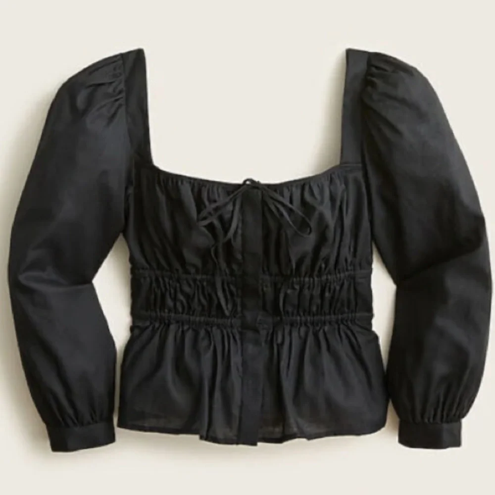 J. Crew - Cinched-Waist Top in Black Herringbone Cotton